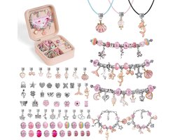 66 Armbandenmaakset voor meisjes - Sieraden en kralensets voor kinderen - Bedeltjes voor Armbanden - Sieradenmaakset voor meisjes - Cadeau voor meisjes - Sieradenmaakset speelgoed voor kinderen - Knutseldecoratie - Roze