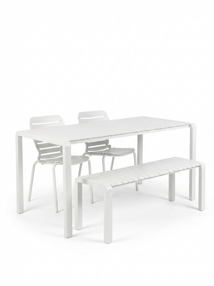 Zuiver Vondel Tuinset 4 personen - tuintafel + 2 stoelen + tuinbankje Wit