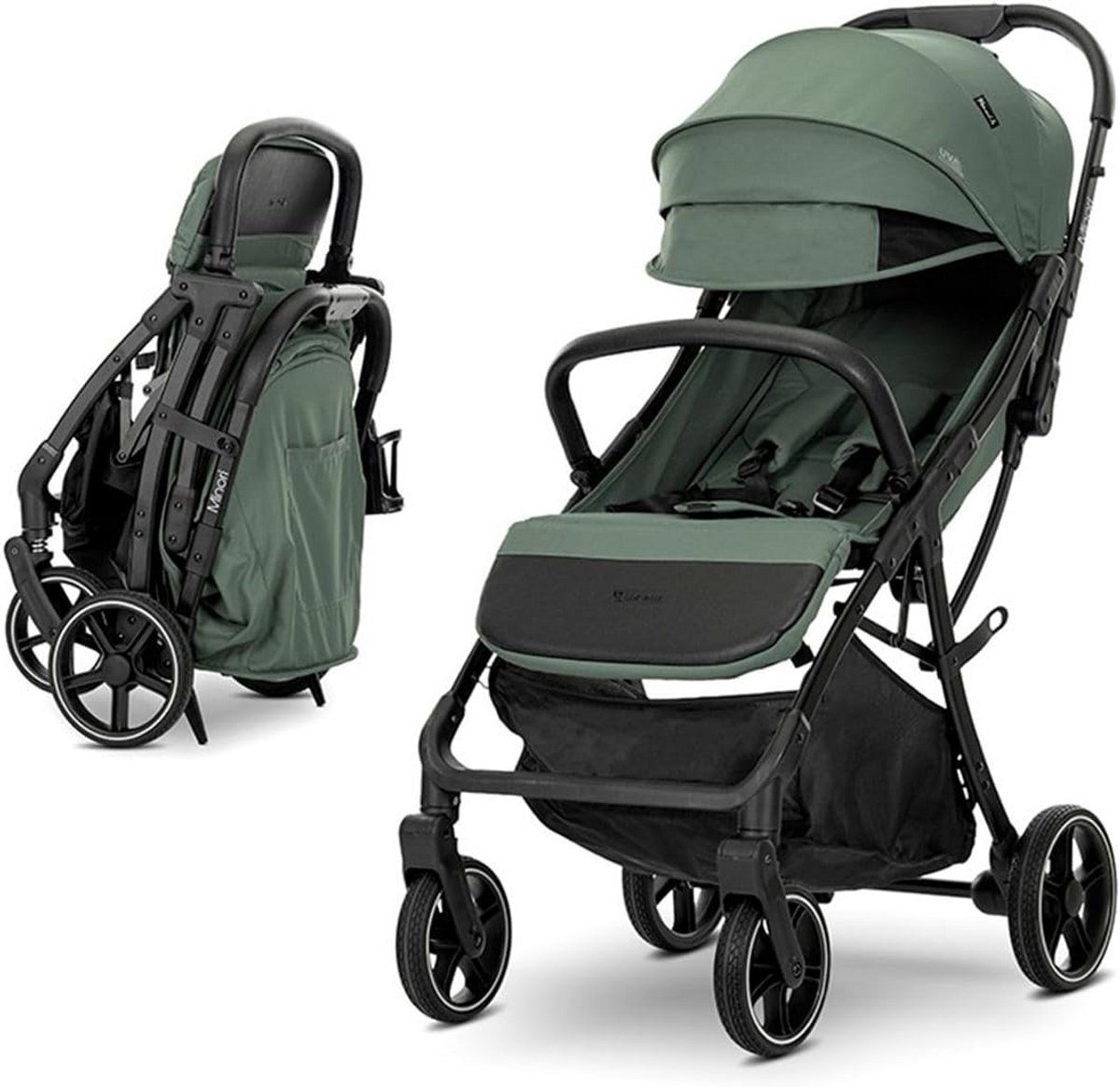 Opvouwbare Kinderwagen Buggy met PU-wielen en Bekerhouder - Zwart