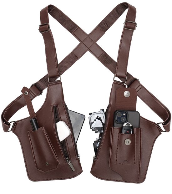 longziming - Sac de poitrine - Sac à dos rétro pour hommes - Hommes - Aisselle - Sac - Double - Épaule - Holster - Sac - Anti-Vol - Sous-bras - Sac - Sangle réglable - Voyage - Sac - Utilisation quotidienne - Marron - Moderne