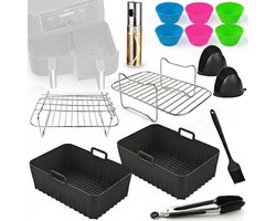 Somstyle Accessoires Set Geschikt voor Ninja Foodi AF140EU, AF300EU, AF400EU, AF500EU & SL400EU Dubbele Airfryer - 19-Delig - Heteluchtfriteuse Mandje - Zwart