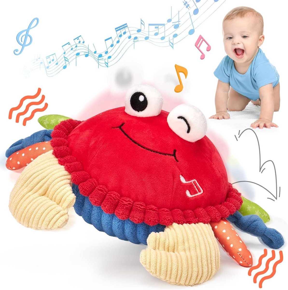Muzikaal Krabbe Babyspeelgoed voor 6 tot 12 maanden - Kruidige Speelgoed voor Tummy Time en Kruipen - Perfect Cadeau voor Pasgeborenen
