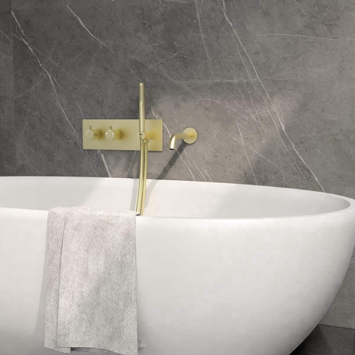 H&F Inbouw Badkraan met Handdouche – Geborsteld Goud – Complete Inbouw Badkraan Set – Badmengkraan Wandmontage