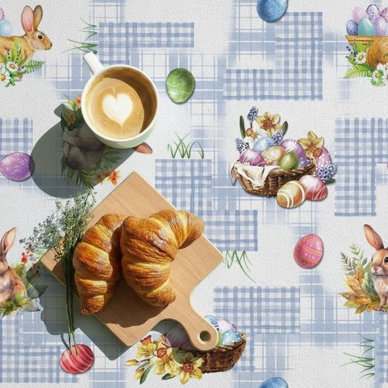 Nappe de Pasen Blauw Œuf de Pâques 140x250cm - Nappe lavable - Plastique