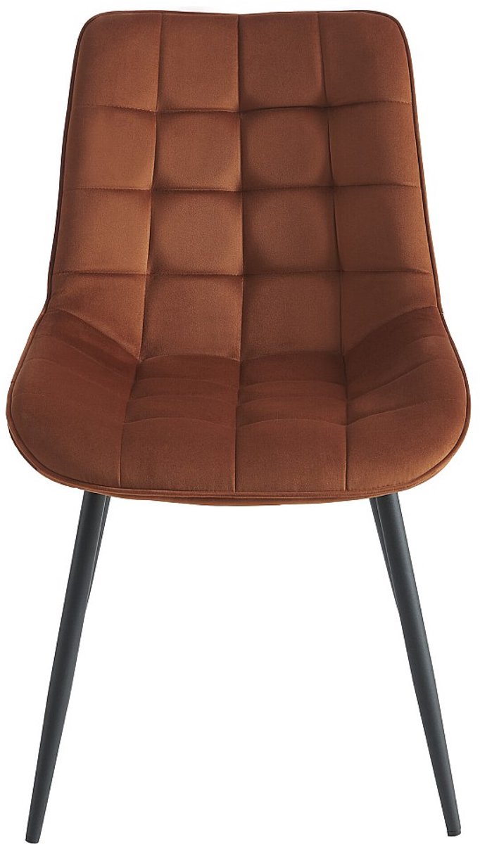 Vente-unique Set van 2 gewatteerde stoelen - Fluweel en zwart metaal - Terracotta - OLLUA