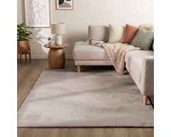 Flycarpets Amalfi vloerkleed Beige - Laagpolig wasbaar Fluffy en Zacht - Woonkamer tapijt - 160x230 cm