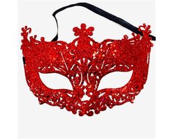 Masker - Venetiaans masker - Oogmasker - Gemaskerd bal - Verkleedmasker feest - Rood met glitter - Jonyx