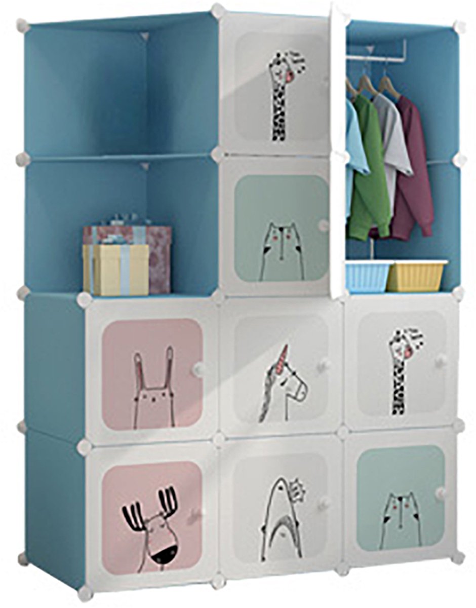 Modulaire Kinderkast - Kledingkast Organizer - DIY Opbergsysteem met Cubes - Slaapkamer & Gang - Blauw - 111x47x147CM