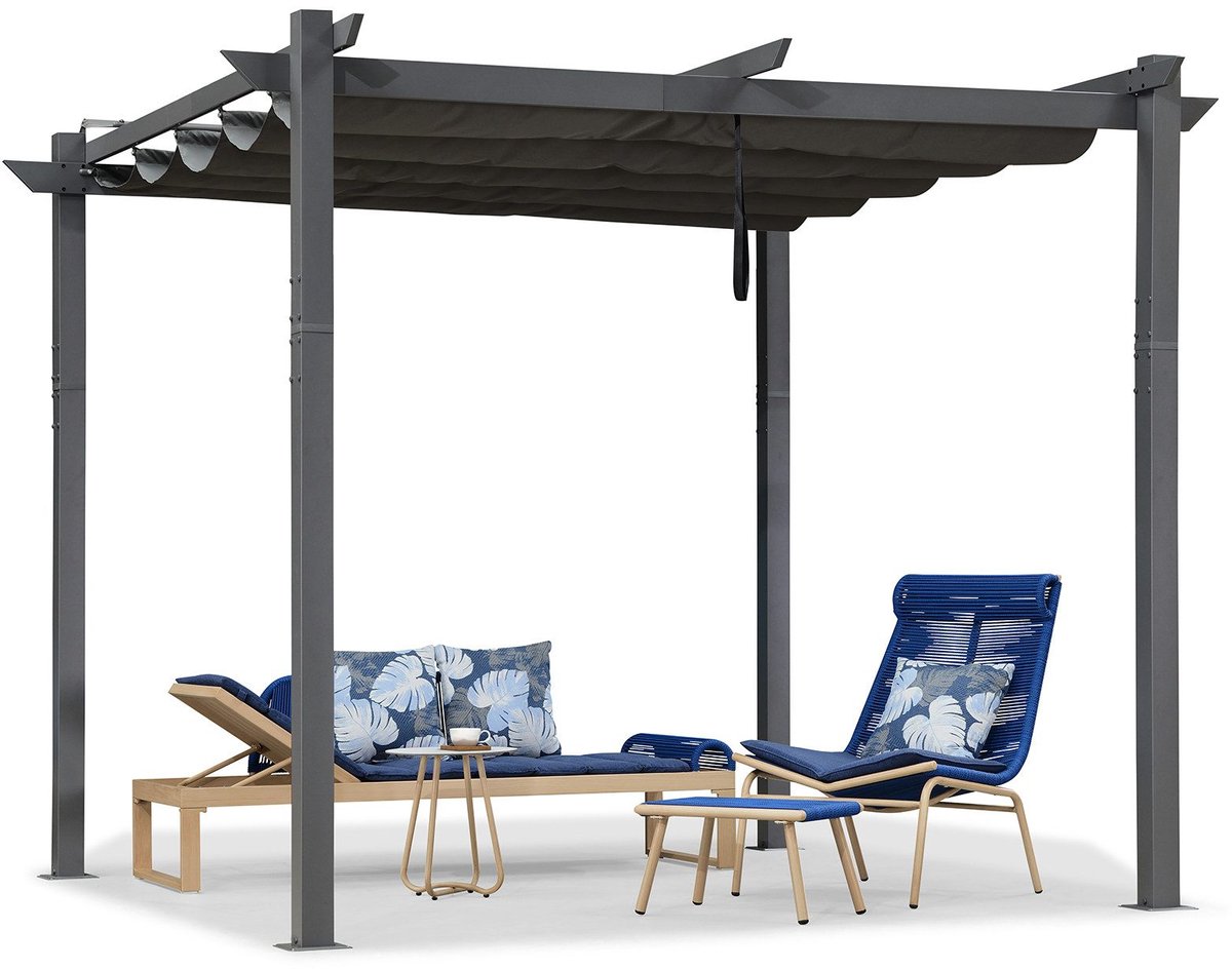 Purple Leaf Pergola avec toit de protection 3 x 3 m - structure anthracite, toile grise