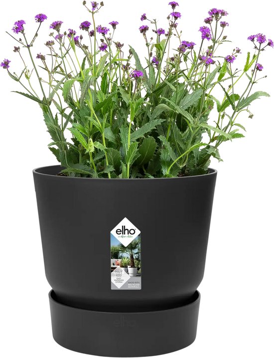 Elho Greenville Rond 30 - Grote Bloempot voor Buiten met Waterreservoir - 100% Gerecycled Plastic - Ø 29.5 x H 27.8 cm - Living black