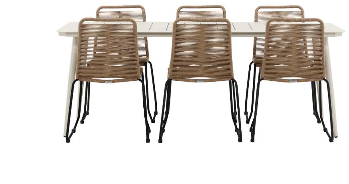 Lina tuinmeubelset tafel 90x200cm 6 stoelen Lindos bruin.