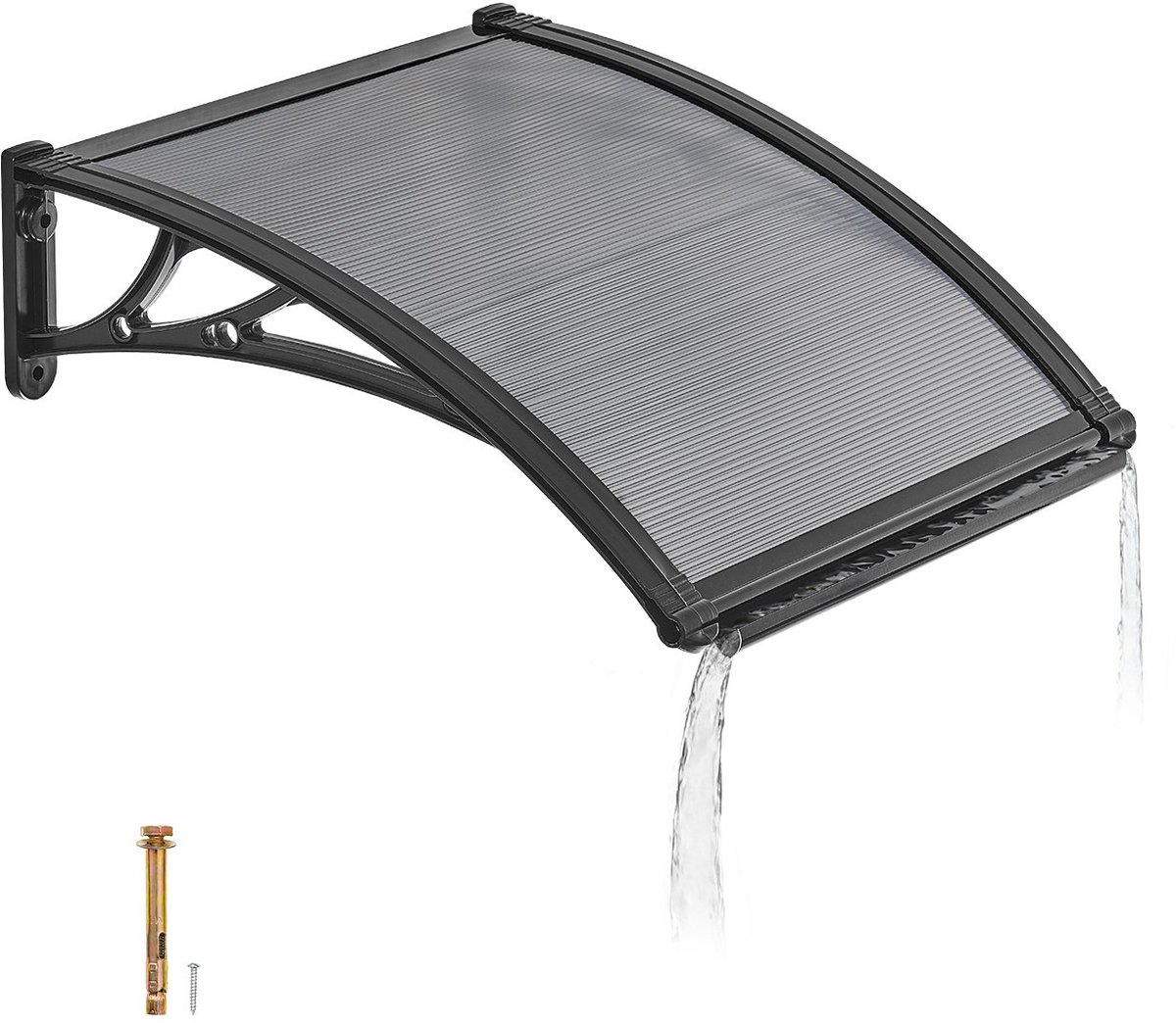 Deurluifel - Voordeurluifel 61x60 cm - Polycarbonaat Plaat - ABS Beugels - Met Waterafvoer - UV- en Weerbestendig - Rookgrijs