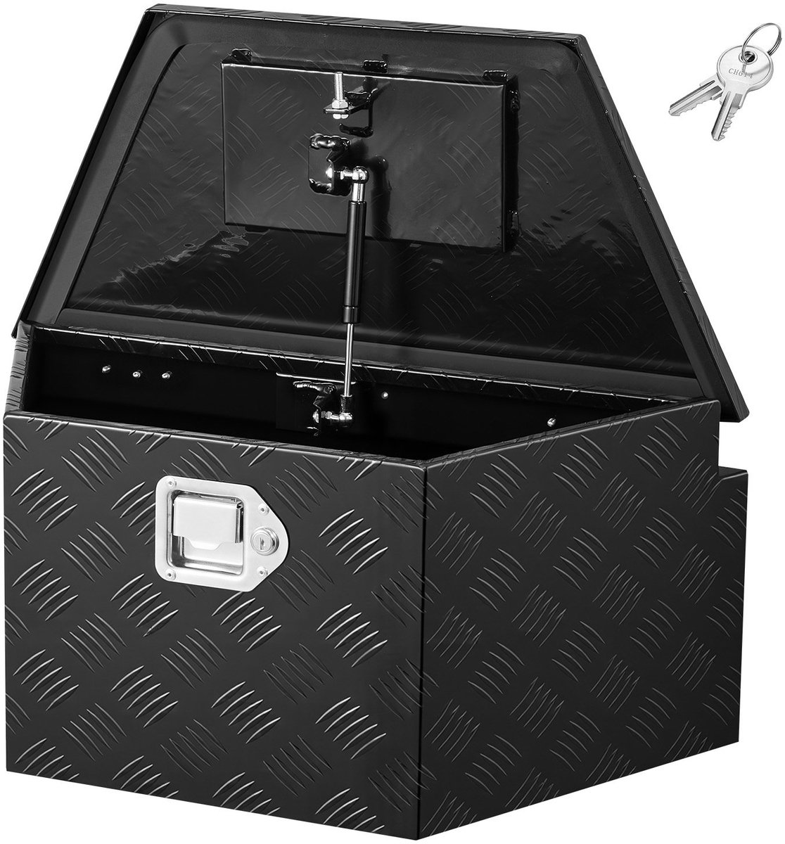 Gereedschapskist - Trekhaakbox/Aanhangwagenkist - Aluminium - Afmetingen 66 x 33 x 30,5 cm - Draagvermogen 50 kg - Met Slot en Sleutels - Voor Pick-up, Camper en SUV - Zwart