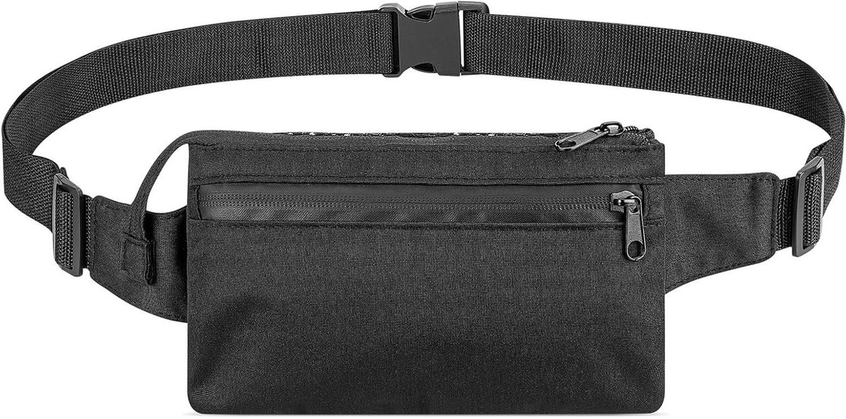 Allecto - Heuptasje - Extra lange riem - Zwart - Crossbody-tas - Verlengde lengte - Reizen - Wandelen - Sporten - Zwarte kleur XX-Large