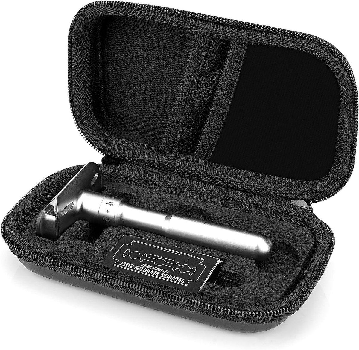Allecto- Scheermes-opbergdoos - Reisetui - Hard Shell - Scheerset - Lang/kort handvat - Compatibel met Merkur, Vikings, WEISHI - Double Edge Safety Razor - Scheermes houder - Zwart - Scheermes accessoire