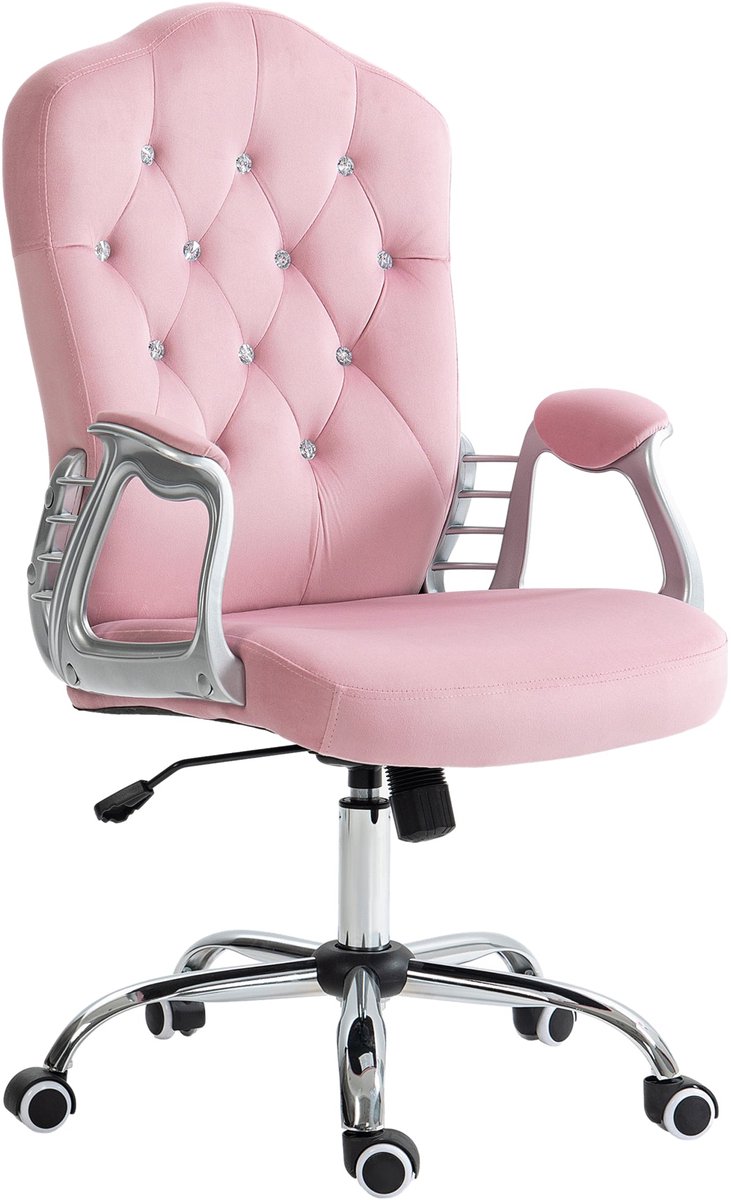 Merax Ergonomische Bureaustoel Roze – Draaibaar & In Hoogte Verstelbaar – Wipfunctie met Spanningsknop – Zachte Stoffen Bekleding – 120 kg