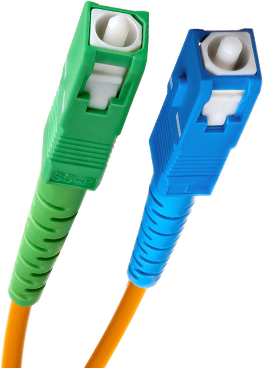 Force Case, Glasvezelkabel SC/APC naar SC/UPC - Singlemode - Geschikt voor Modems/Routers - 2m, Groen / Blauw