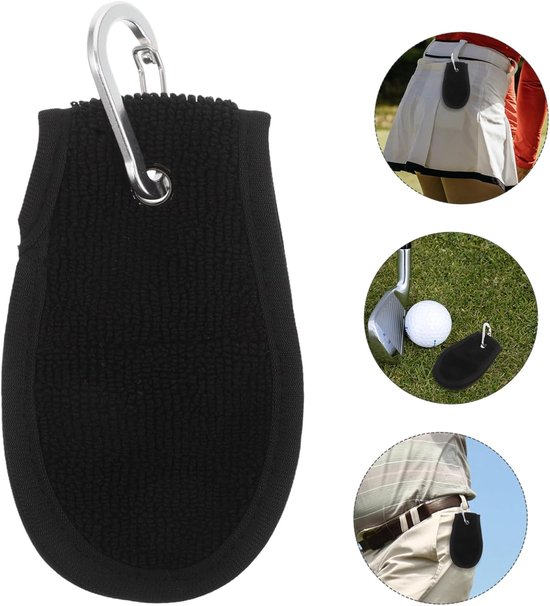 Golfhanddoek - Golfreinigingshanddoek - Met Metaal Haken - Golfaccessoire - Unisex - Draagbaar - Zwart - Polyester - 13 x 8 CM - Golfbalreiniger - Golftassen van Merkloos — afbeelding 3
