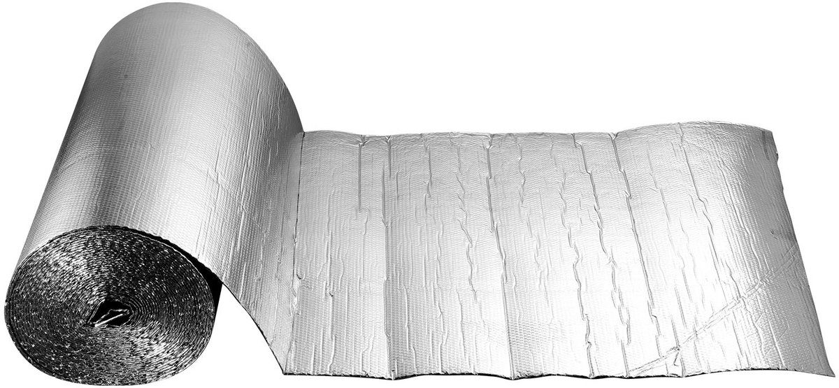VEVOR Isolatiefolie, Reflecterende Aluminiumfolie, 6 mm, 122 cm X 30,48 M, Tweelaagse Warmtereflecterende Bubbelbescherming, Thermische Isolatierol voor Garagedeurramen En Camperdaken