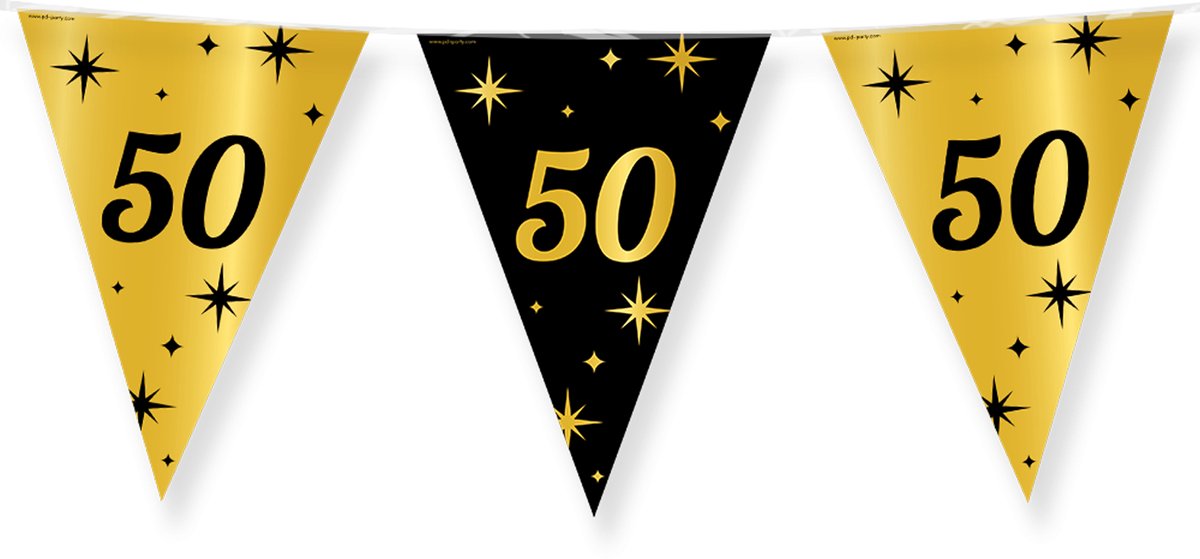 BTH - Slingers - 50 Jaar - Goud en Zwart - Slingers Verjaardag - Vlaggenlijn - 50 Jaar Sarah - 50 Jaar Abraham - 1 Stuk — afbeelding 5