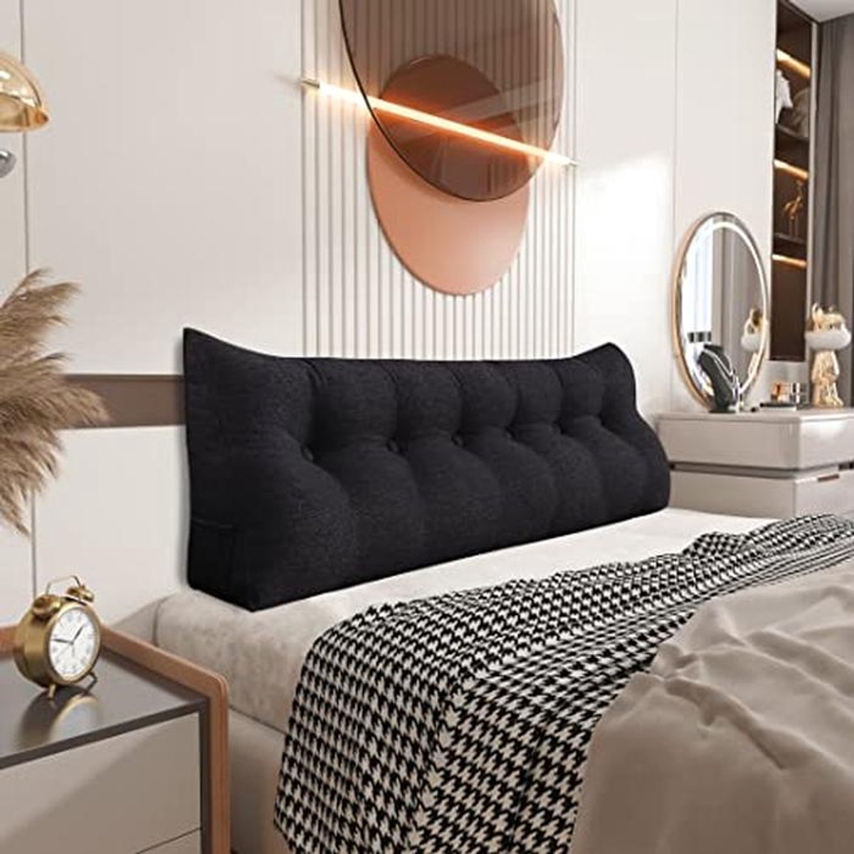 Wigvormig Leeskussen en Rugsteunkussen voor Bank en Bed - Groot Driehoekig Kussen, Donkergrijs, 180 cm