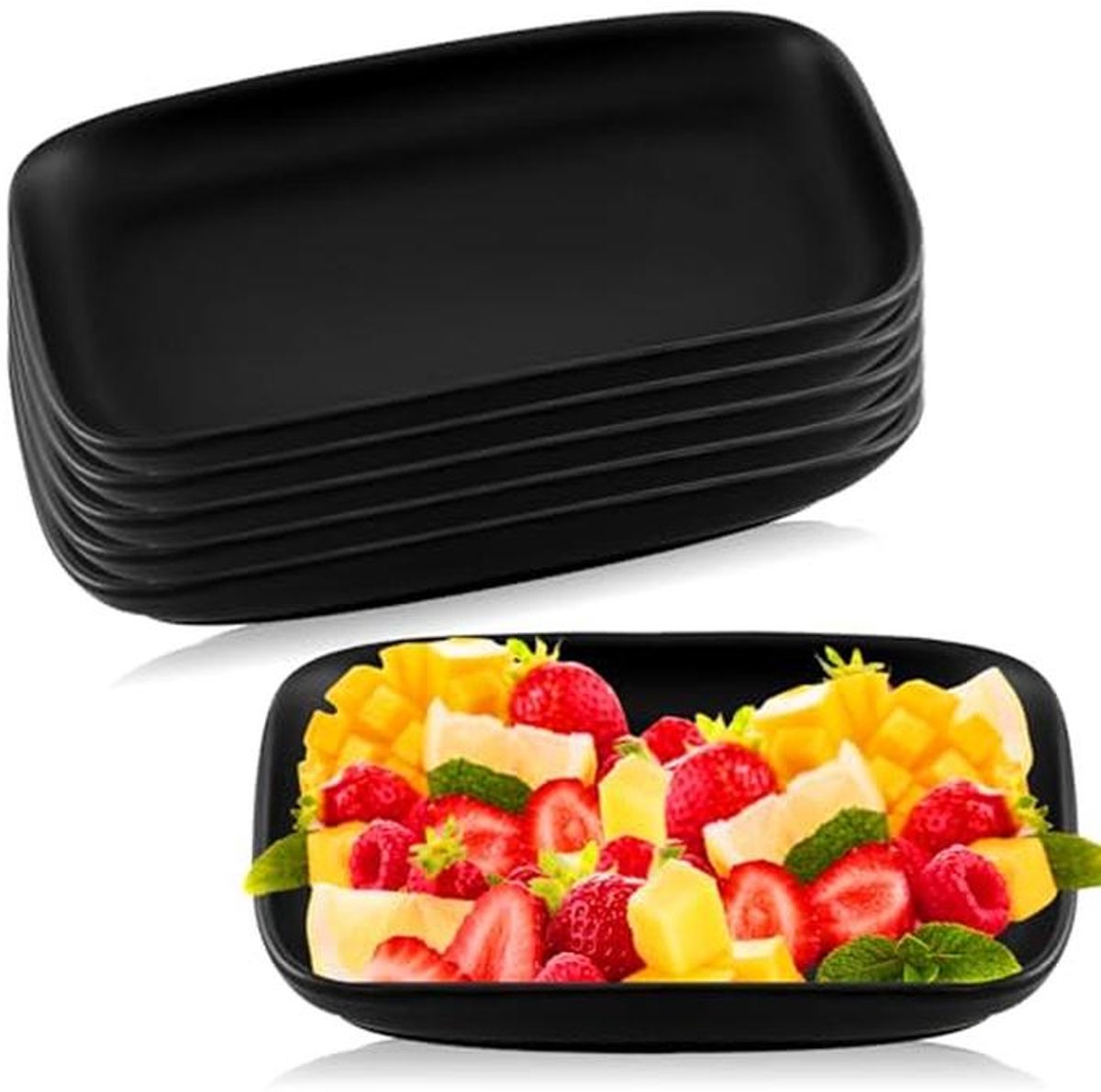Zwarte Serveerborden voor Sushi en Dessert - 6 Stuks - 15,5 x 9,1 cm