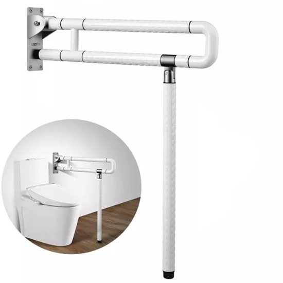 PolkaHome® Opklapbare Wandsteungreep 60 cm – WC Steunbeugel – Toilet Handgreep – Antislip – Wandmontage – Wit