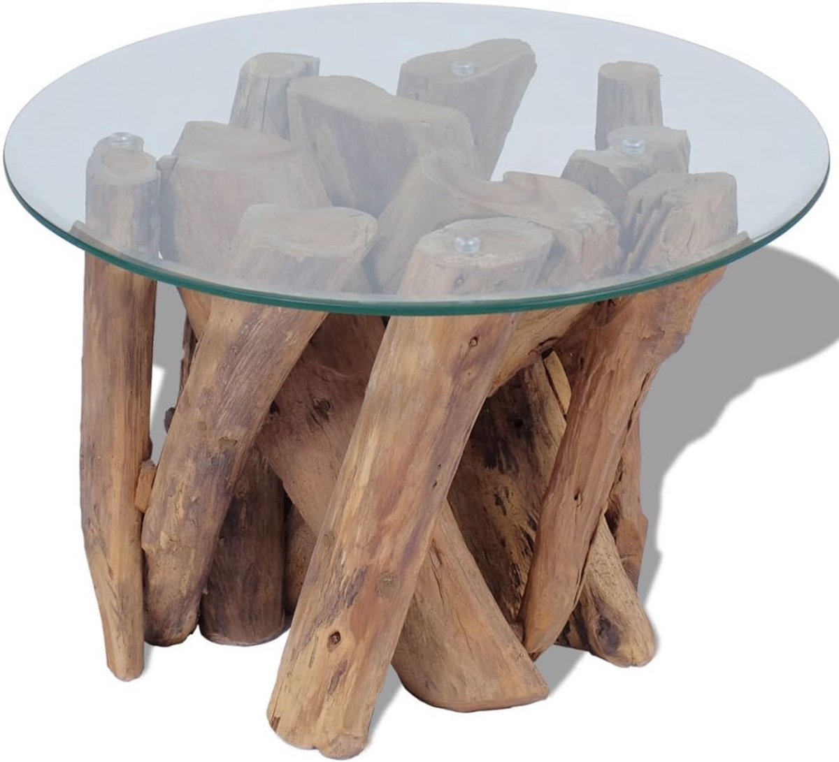 Salontafel - Koffietafel bijzettafel - Woonkamer inrichten - Massief teakhouten voet - Diameter 60 cm - Bruin