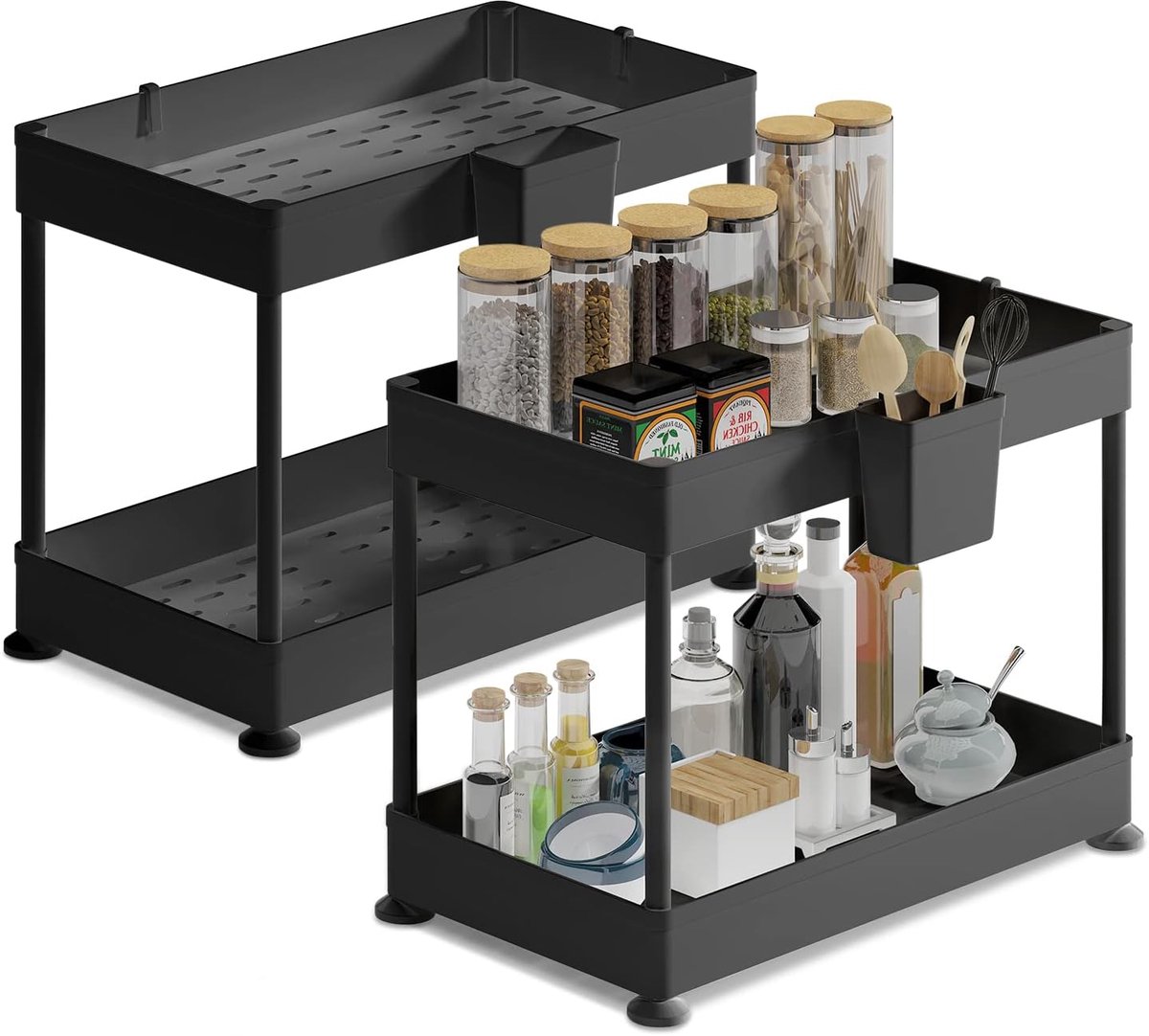 Gootsteen Organizer - Opbergrek Kast - Keuken Opslag - Met Haken Caddy - 2 Stuks - Zwart