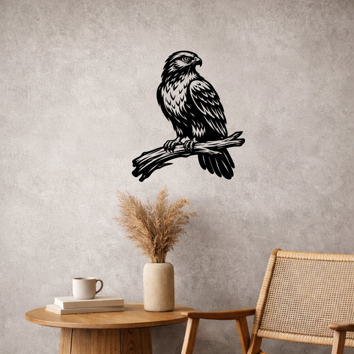 BR2Laser Buizerd op tak – Wanddecoratie – Lasergesneden Hout – Dierenkunst – 75 cm Breed