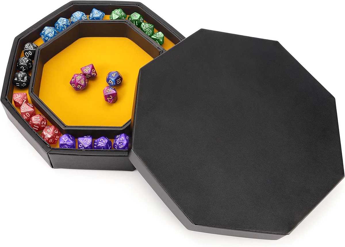 Dobbelsteen Tray - Dobbelspel Accessoire - Tafelspellen Spelen - Octagonaal Ontwerp - 22x22x4 cm - Zwart Geel