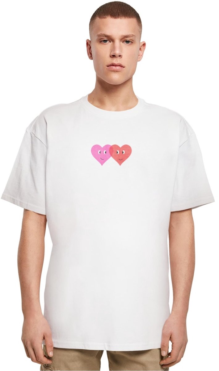 Merchcode - Hugs & Love Two Hearts Heavy Oversize Heren Tshirt - XL - Wit