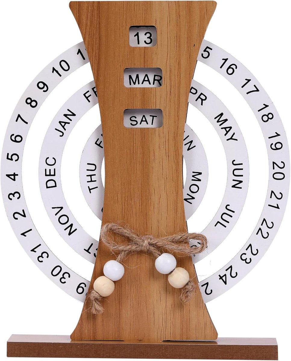 Houten Kalender - Draaibare Kalender - Bureau Decoratie - Handmatig Draaibaar - 16.5 x 20.5 cm - Bruin