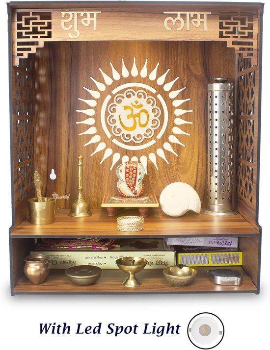 Houten Pooja Standaard - Spirituele Decoratie - Thuis Mandir - Nauwkeurig Gemaakt - 40x22x46 cm - Houtkleur van Merkloos — afbeelding 5