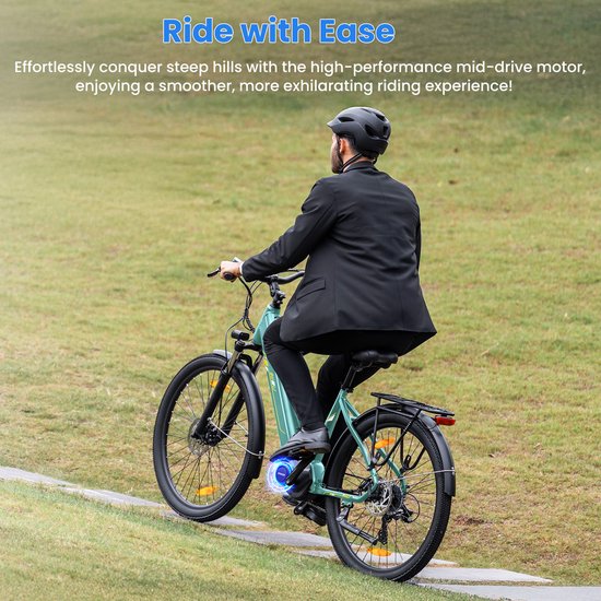 Touroll Urbano 3 Elektrische Fiets - 250W Mid-Motor - 70Nm Koppel - 468Wh Accu (max 150km) - Hydraulische Schijfremmen - Shimano 7 Versnellingen - Vering met Lockout - Comfortabel Step-Through Frame - 27.5 inch - Teal van Touroll — afbeelding 5