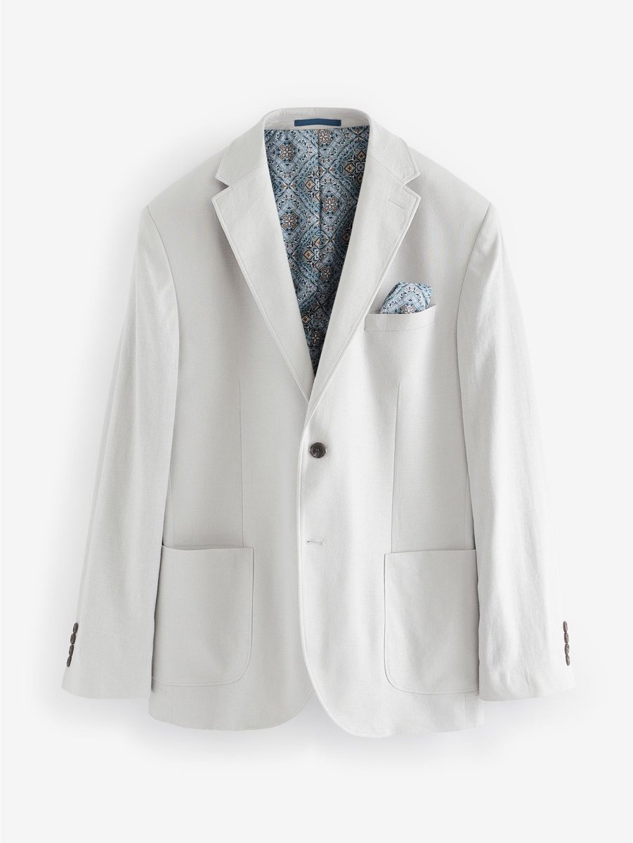 Next - Heren - Normale Pasvorm - Blazer van linnenmix - Grijs