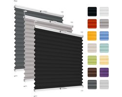 Plisségordijn zonder boren - Thermo rolgordijn - Inkijk en zonwering - Kleeft op kozijn - 75 x 220 cm - Zwart