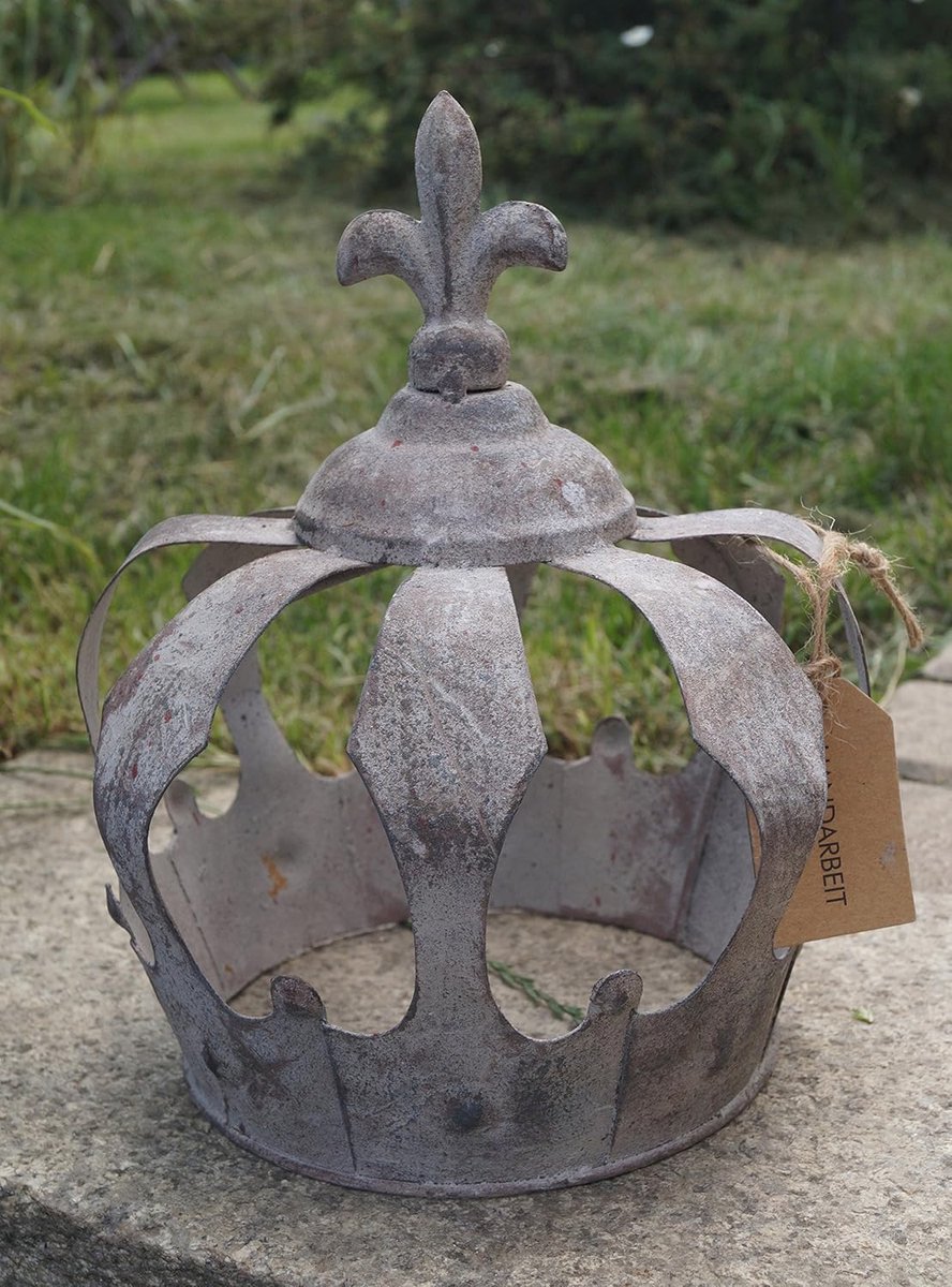 Metalen Kroon Decoratie - Lelie Kant Sierstuk - Tafel Decoratie - Shabby Chic Stijl - Grijs Gepoetst