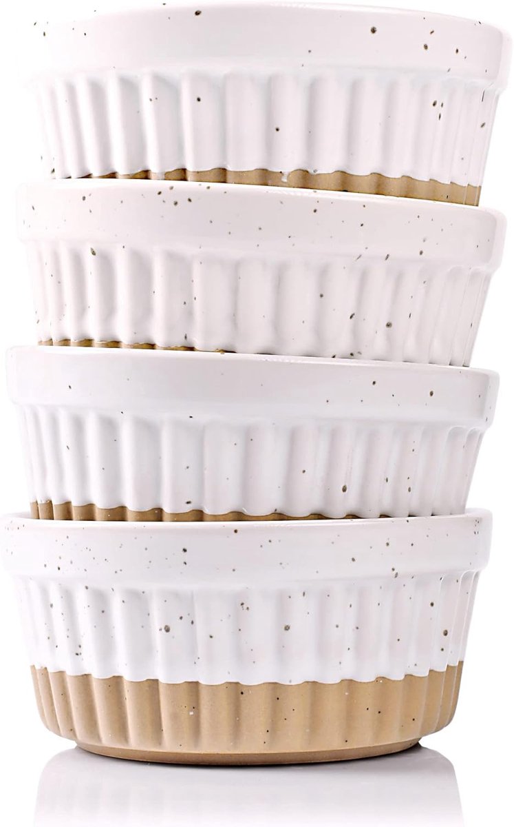 Ovenschaaltjes Set - Portie Bakjes - Desserts Maken - Stapelbaar Keramiek - 8 Ounce - Wit