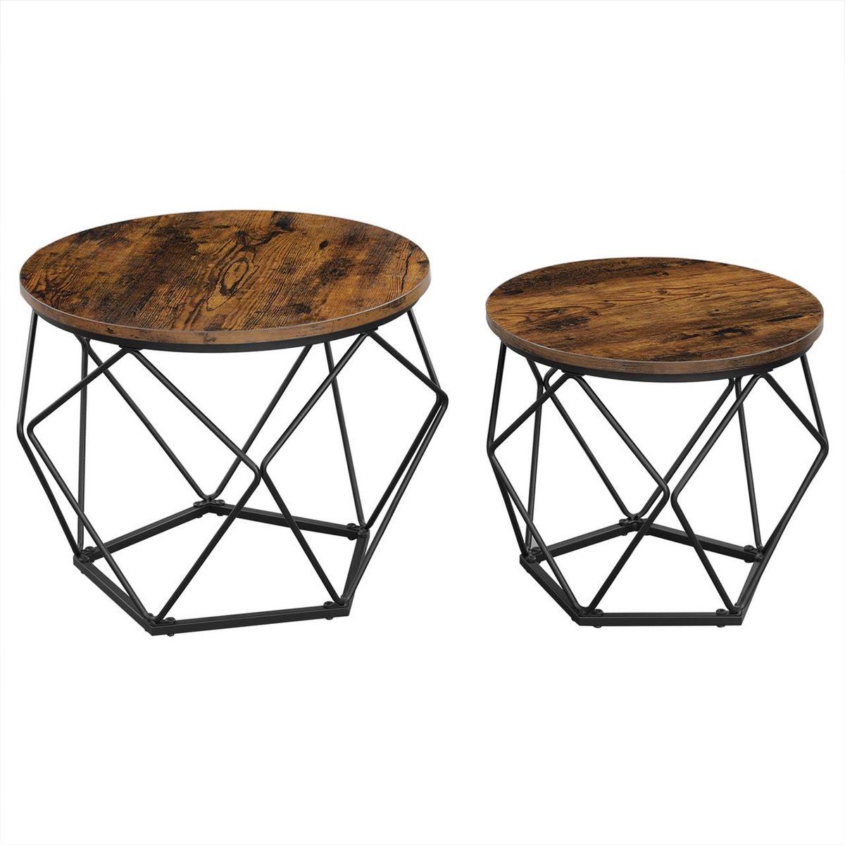 BEGRYF - Bijzettafels set van 2 - rustiek bruin - rond - 50/40x40/36 cm