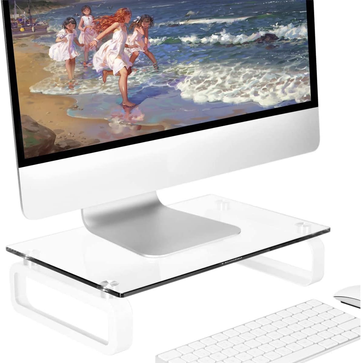 Monitor Verhoger - Bureau Verhoging - Ergonomisch Werken - Gehard Glas - 38x24x9 cm - Transparant