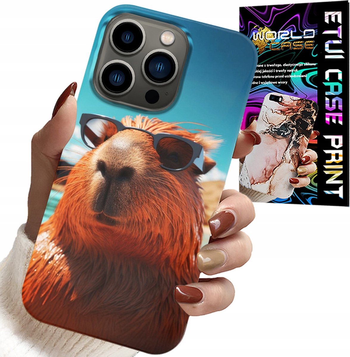 HOESJE VOOR IPHONE 16 PRO MAX - ZOETE CAPYBARA, CAPIBARA-HOESJE + GLAS