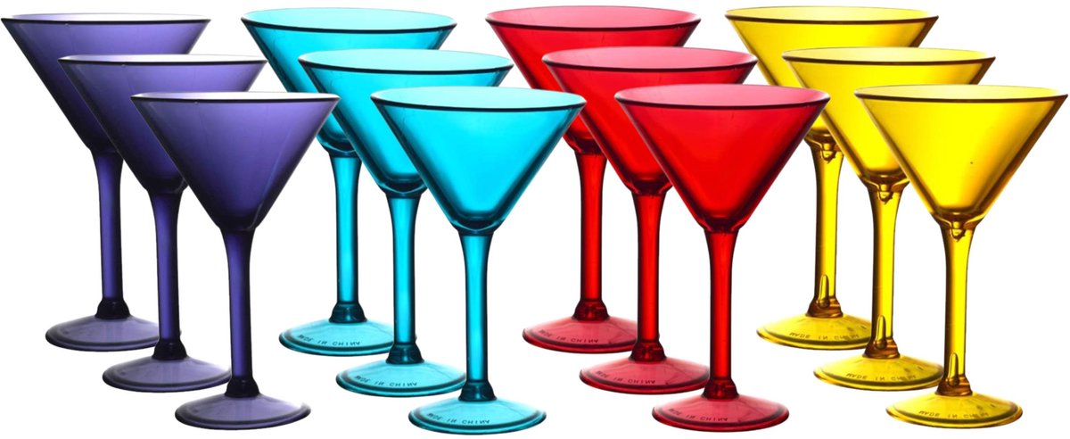Home Deco Factory Cocktailglazen - 12x - kunststof - 24 cl - martini glas