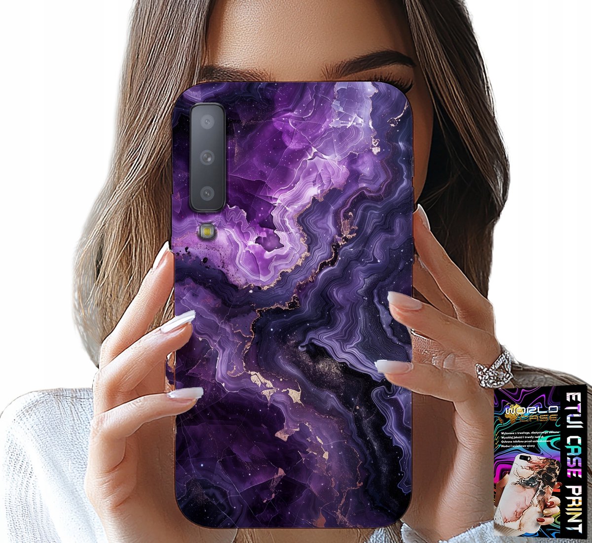 HOESJE VOOR SAMSUNG A7 2018 - PAARS MARMER MODIEUS EN VROUWELIJK + GLAS