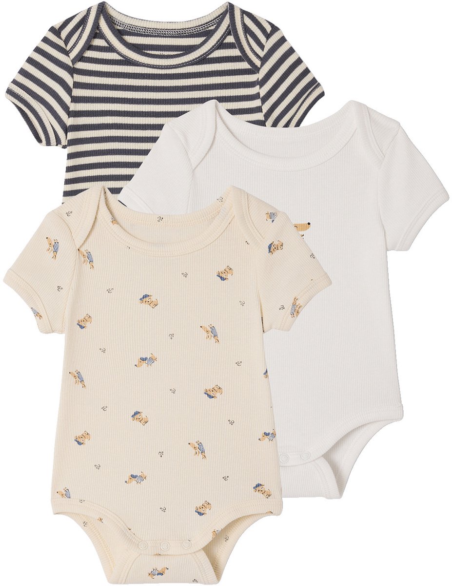 Vertbaudet Set van 3 body's baby korte mouwen hond