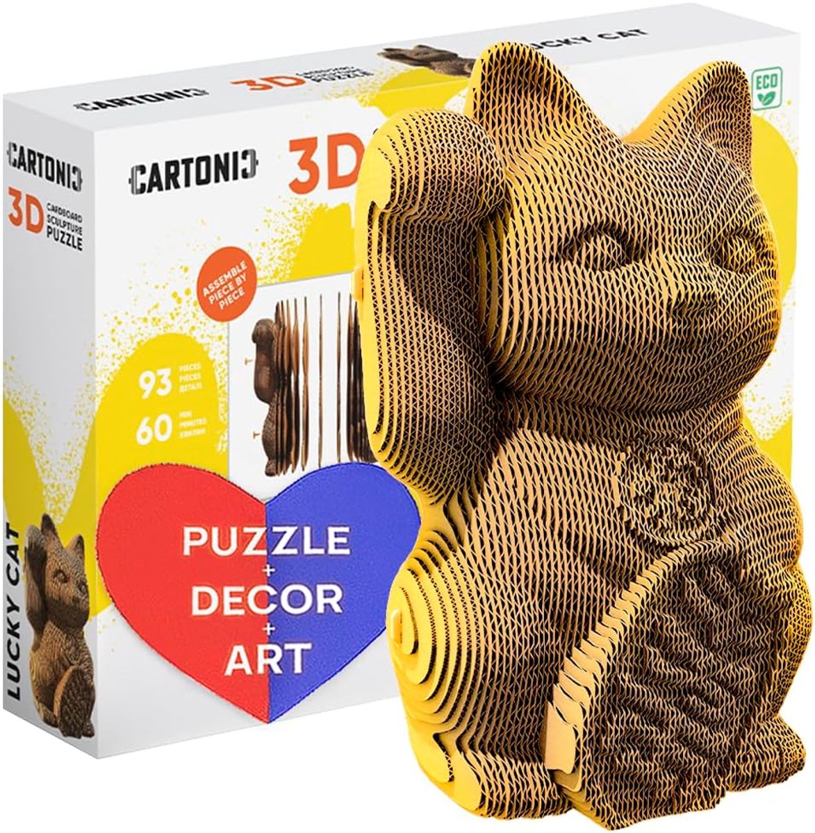3D Kat Puzzel - Kartonnen Figuur - Creatief Tijdverdrijf - Eenvoudige Montage - 19 x 18 cm - Bruin Goud