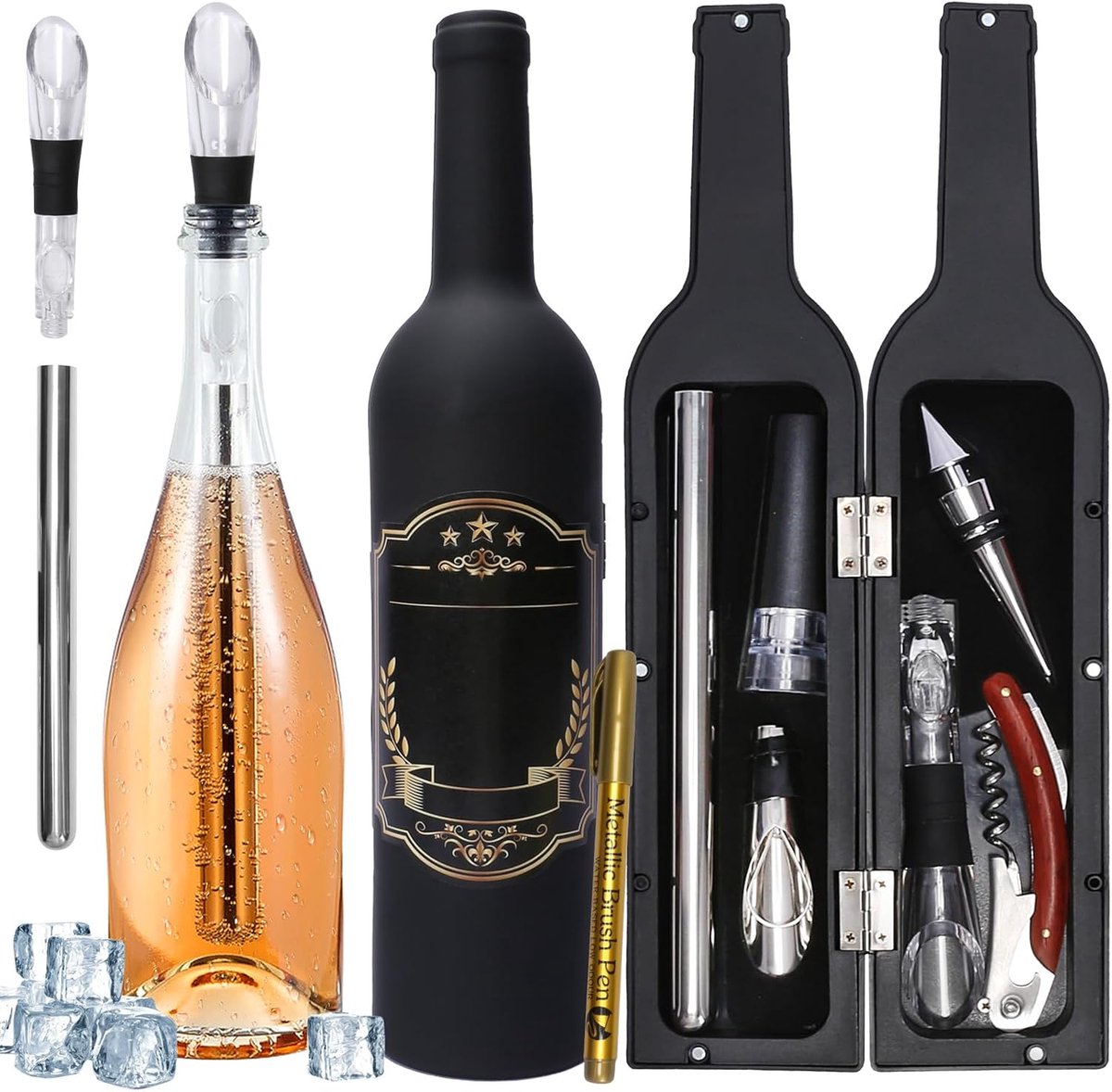 Wijn Accessoires Set - Wijn Geschenk - Wijn Serveren - Complete Set - Zilverkleurig