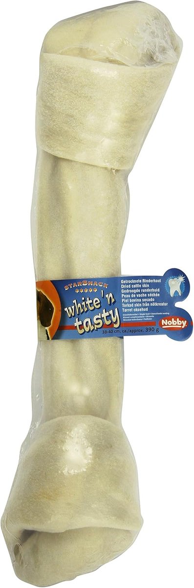 Geknoopt Bot - Kauwsnack Hond - Tandverzorging Hond - 100% Runderhuid - 38-40 cm - Wit