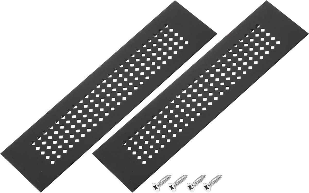 2x Aluminium Ventilatie Rooster 20x5 cm Zwart - Louvre voor Kast, Deur en Meubels