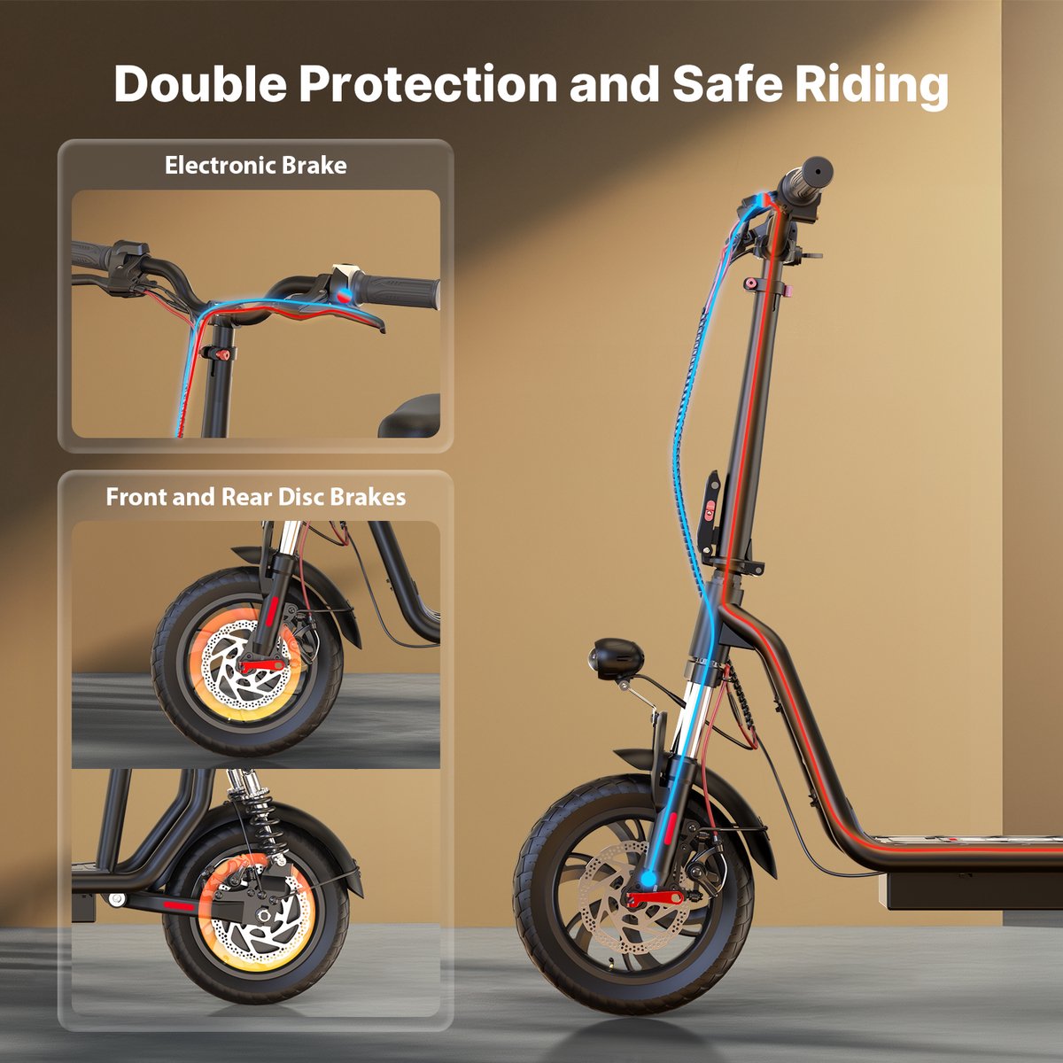 Elektrische Step iScooter i12 zwart voor Volwassenen met Zitje 500W Actieradius 35km 42V7.5Ah 12 inch 120kg Dubbele Schokdemping – foto 3